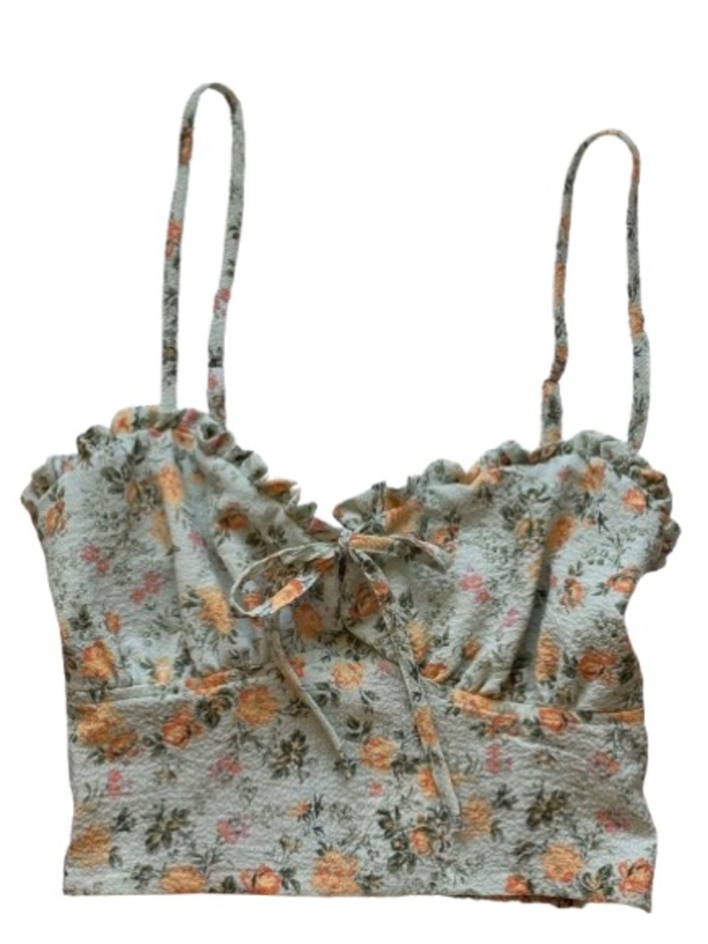 Stitch & Feather Love Tree Floral Crop Tank Moss Green Size M